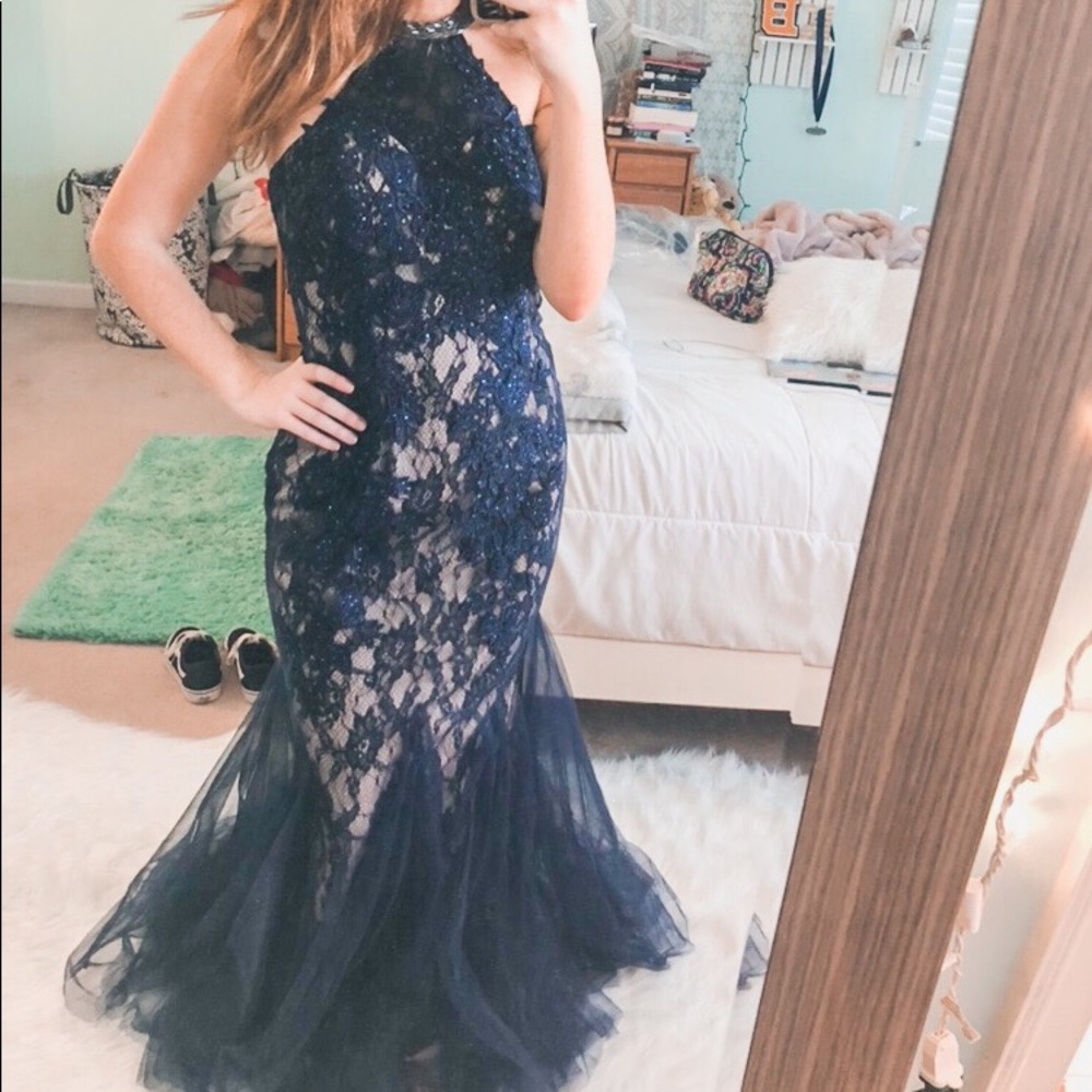 navy blue prom/pageant dress
